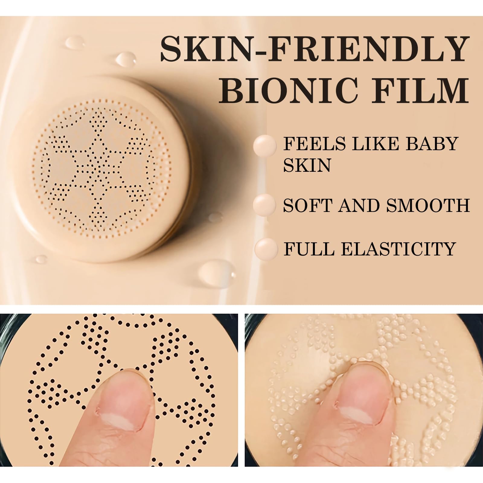 Damp sponge blending the SuperThinker cushion for soft, even finish