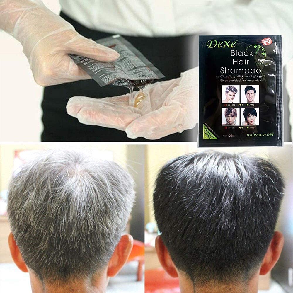 SUPGUDER Dexe Black Hair Shampoo home dyeing setup.