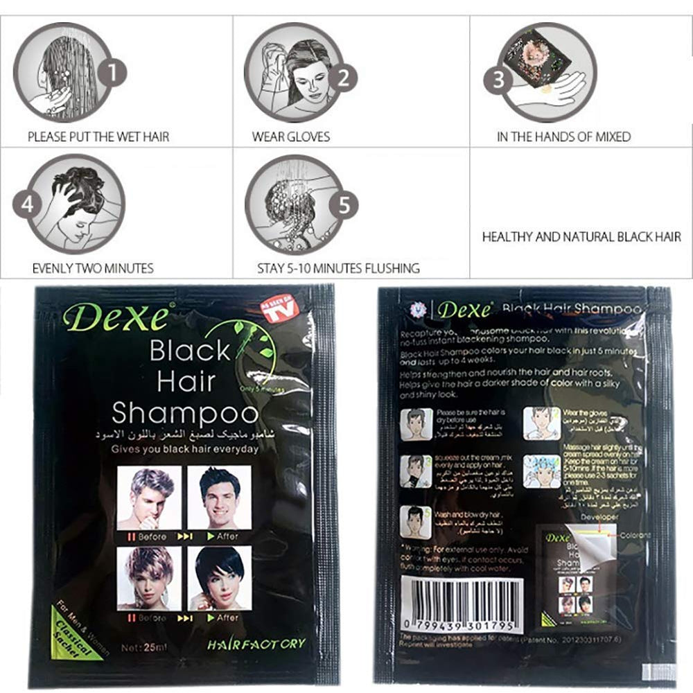 SUPGUDER Dexe Black Hair Shampoo natural ingredients label highlight.
