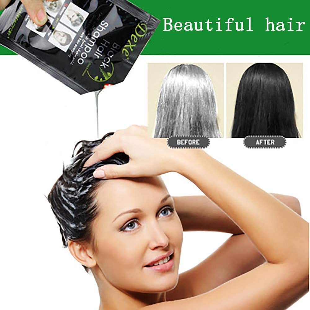 SUPGUDER Dexe Black Hair Shampoo swatch for darker shade reveal.