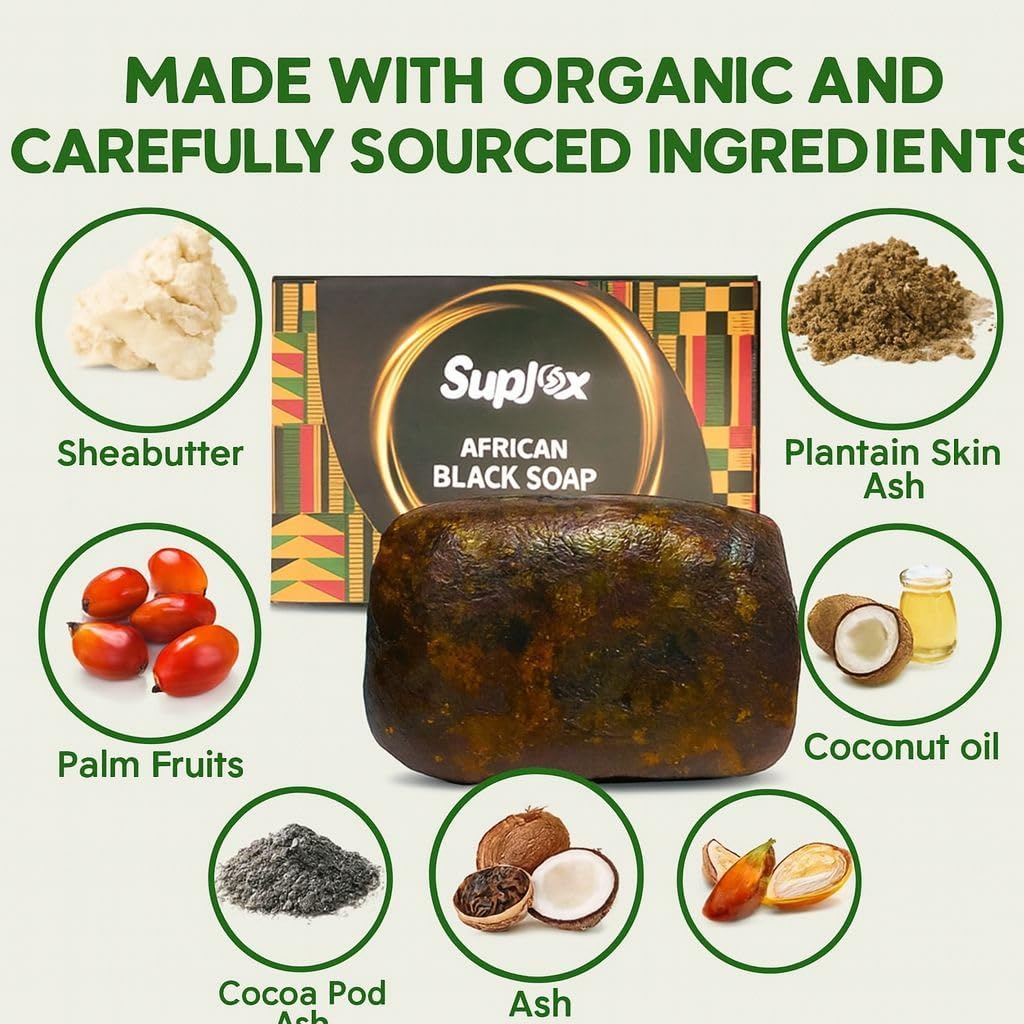 Suplox African Black Soap Bar body application cleanses and nourishes skin