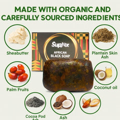 Suplox African Black Soap Bar body application cleanses and nourishes skin