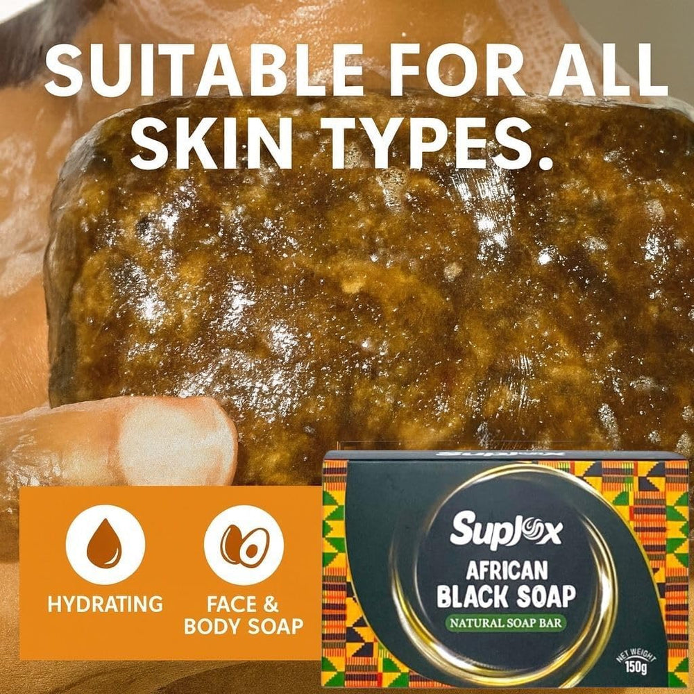 Suplox African Black Soap Bar face application promotes refreshed skin after use