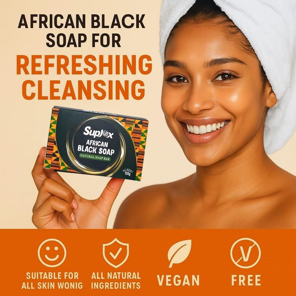 Suplox African Black Soap Bar natural ingredients provide gentle cleansing