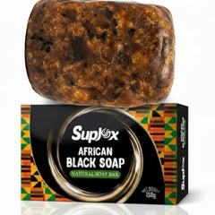 Suplox African Black Soap Bar packaging with natural ingredients for daily cleansing