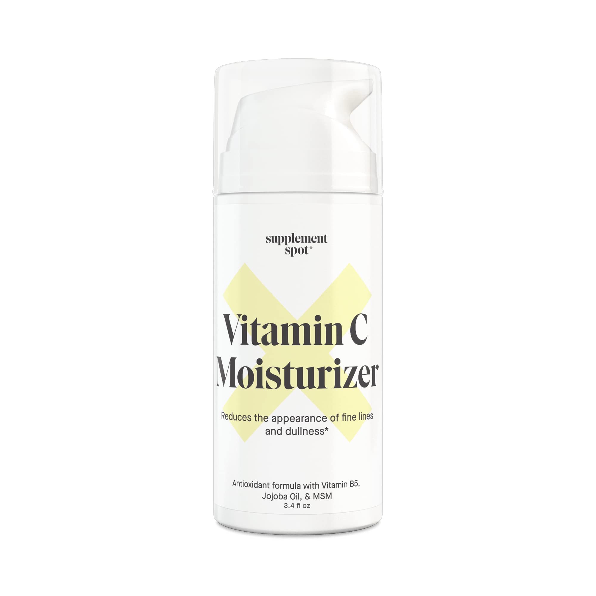 Supplement Spot Antioxidant C Moisturizer bottle shown for daily hydration and softness