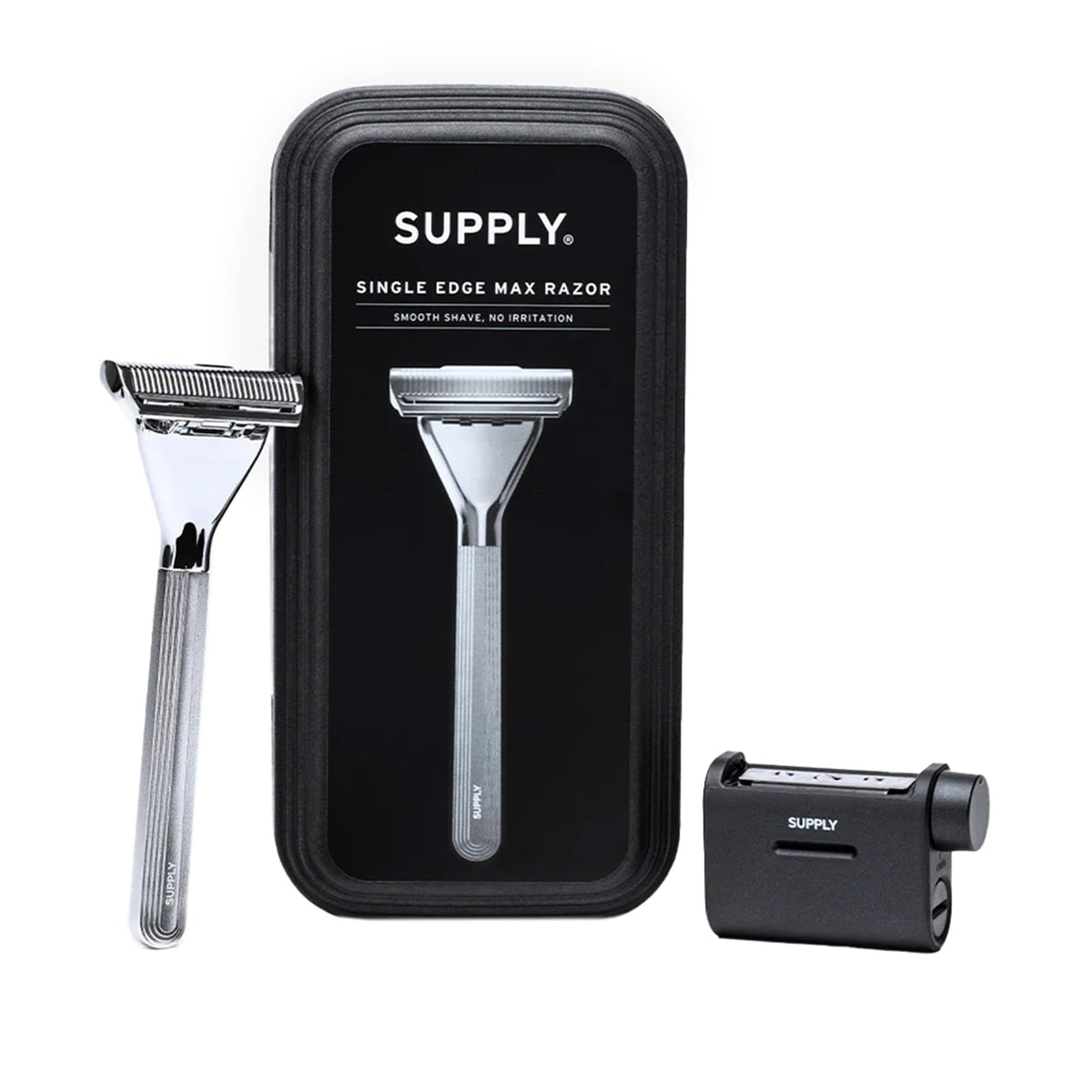 SUPPLY Single Edge Max razor pivoting head close-up shows precise angle control