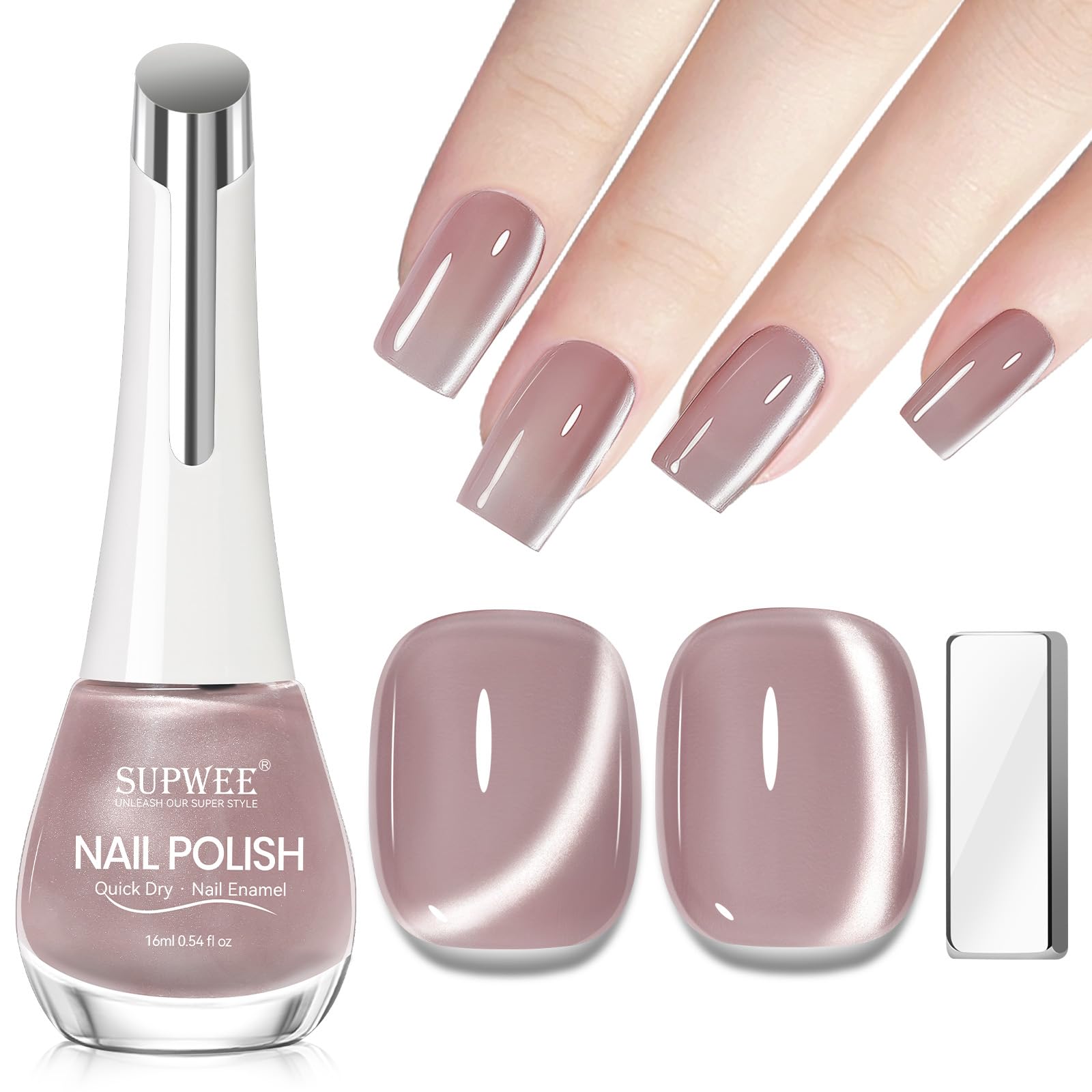 SUPWEE Nude Magnetic Nail Polish bottle for a chic cat-eye look.