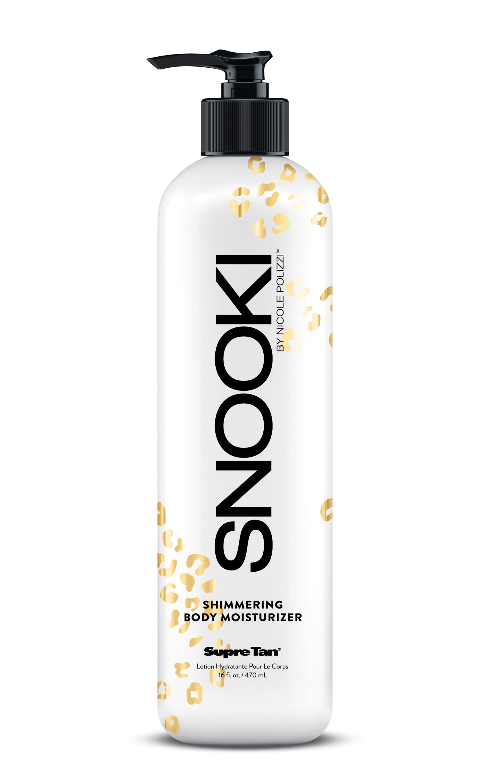 Supre Snooki SoftChic shimmering moisturizer bottle pour delivers hydration and radiant glow.