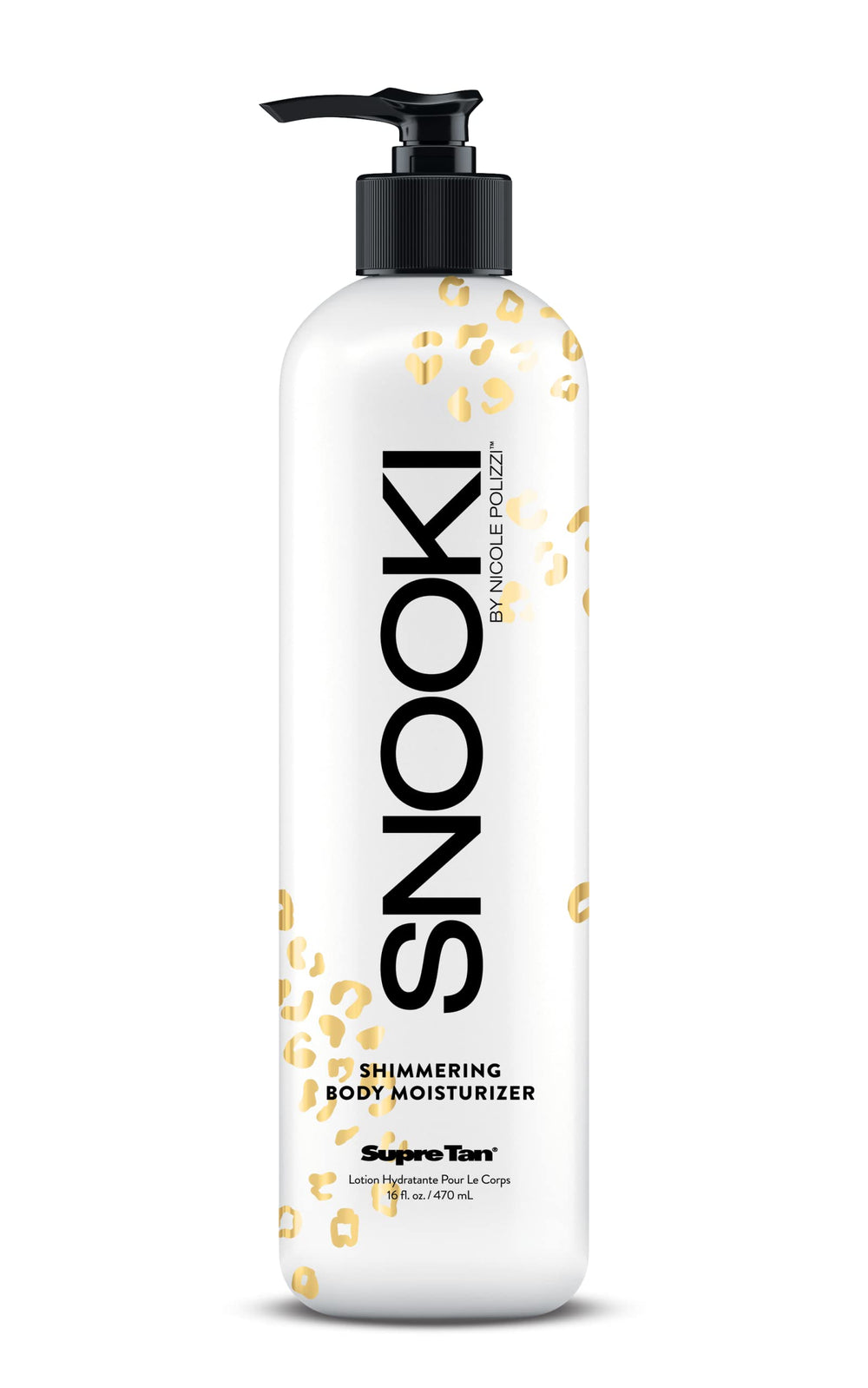 Supre Snooki SoftChic shimmering moisturizer bottle pour delivers hydration and radiant glow.