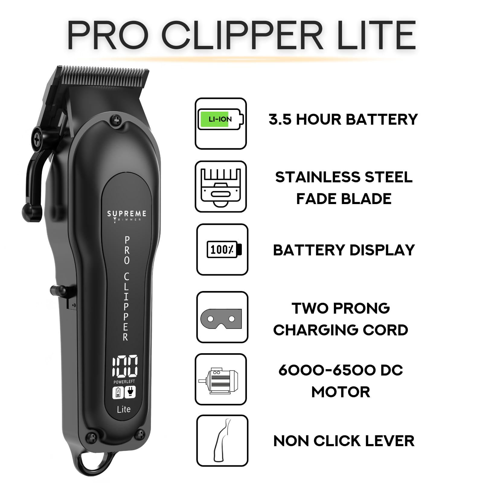 Supreme Trimmer Pro Clipper Lite cordless use on the go saves time.