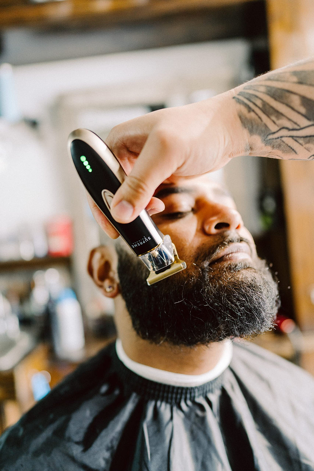 Supreme Trimmer in use for beard trim with clean lines.