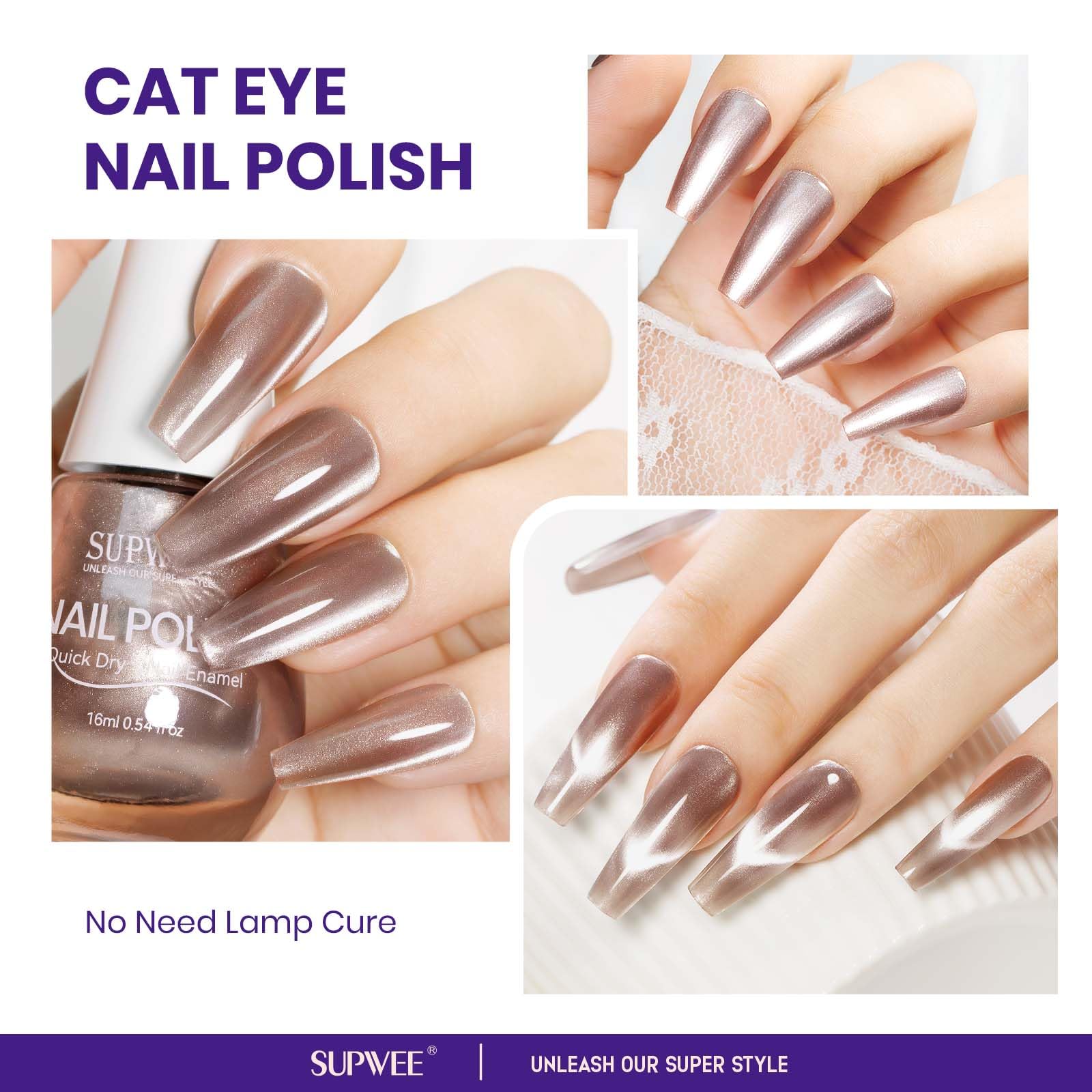 SUPWEE 16ml cat-eye nail polish bottle with wide magnet
