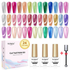 SUPWEE 24 colors cat eye gel polish kit shows full palette for at-home manicure options