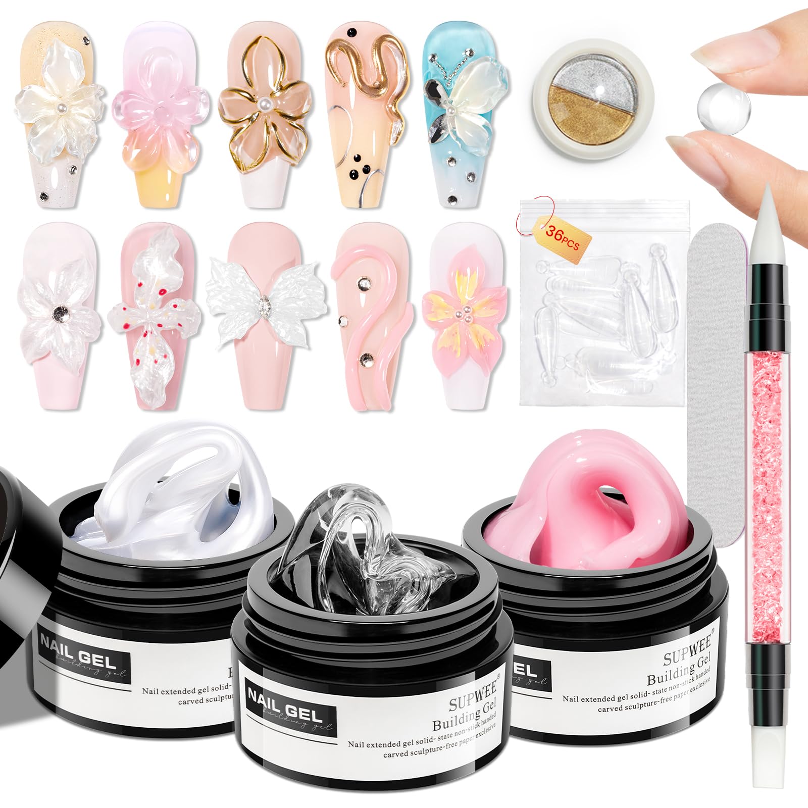 SUPWEE 3D gel hand molding kit closeup for salon-quality home nail art.