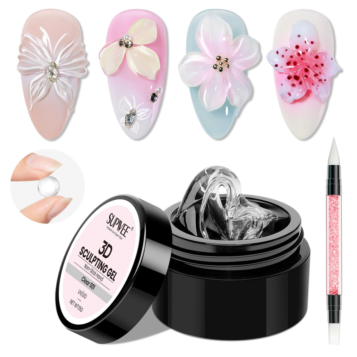 SUPWEE 3D Gel nail art pen for precise, intricate designs.