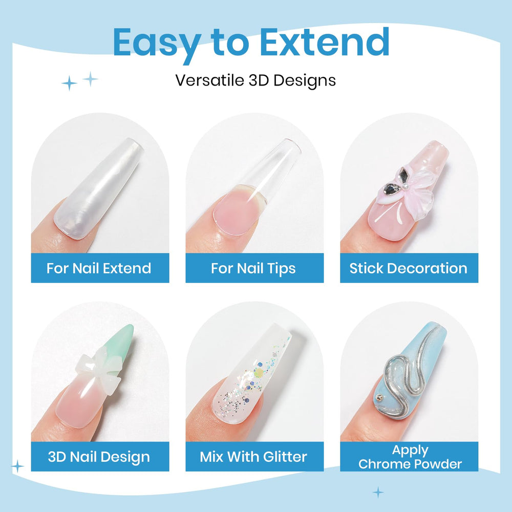Supwee extend molds enable creating diverse 3D nail patterns.