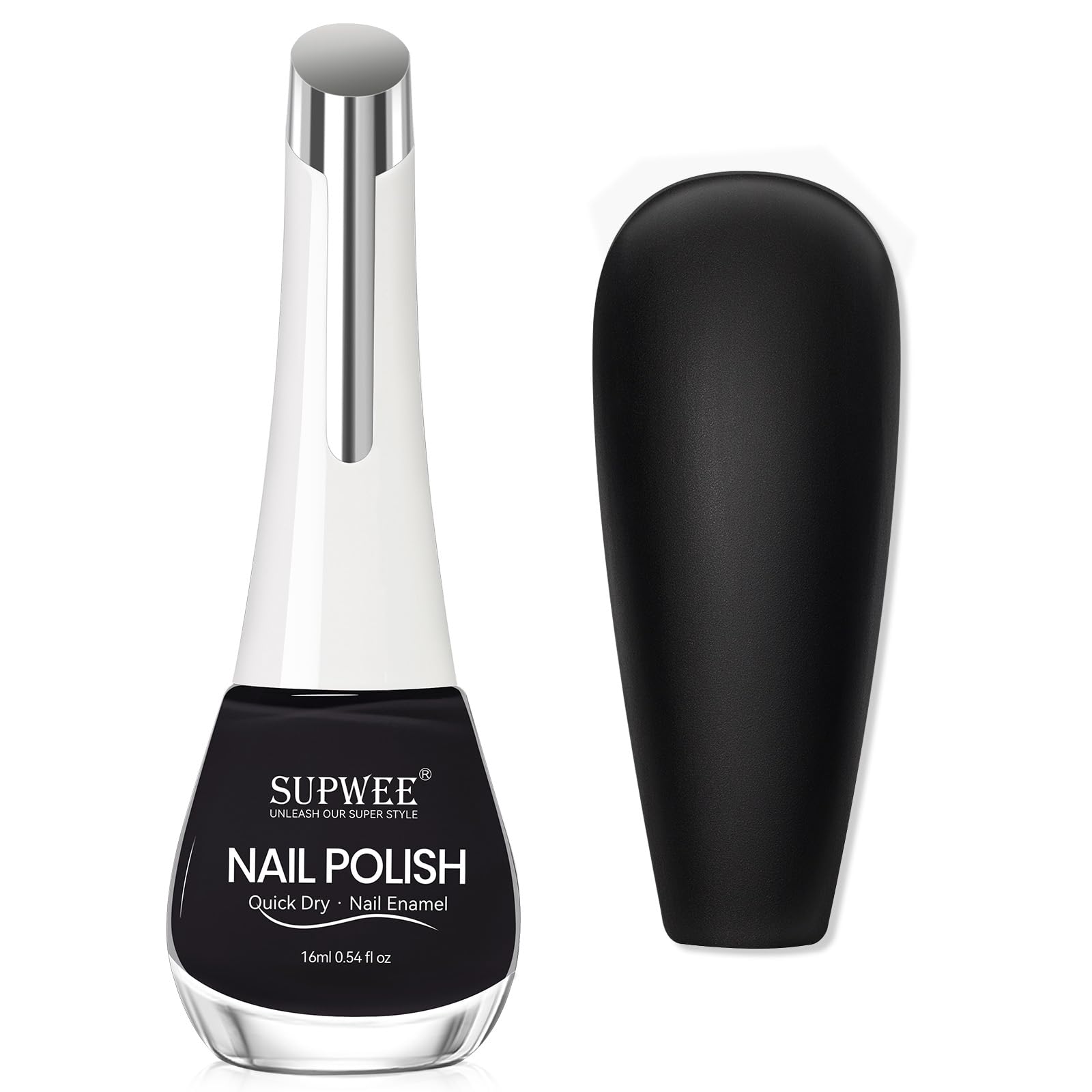 SUPWEE black matte quick-dry nail polish bottle shown for 16ml capacity