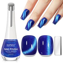 SUPWEE blue magnetic nail lacquer bottle ready for a quick cat-eye manicure