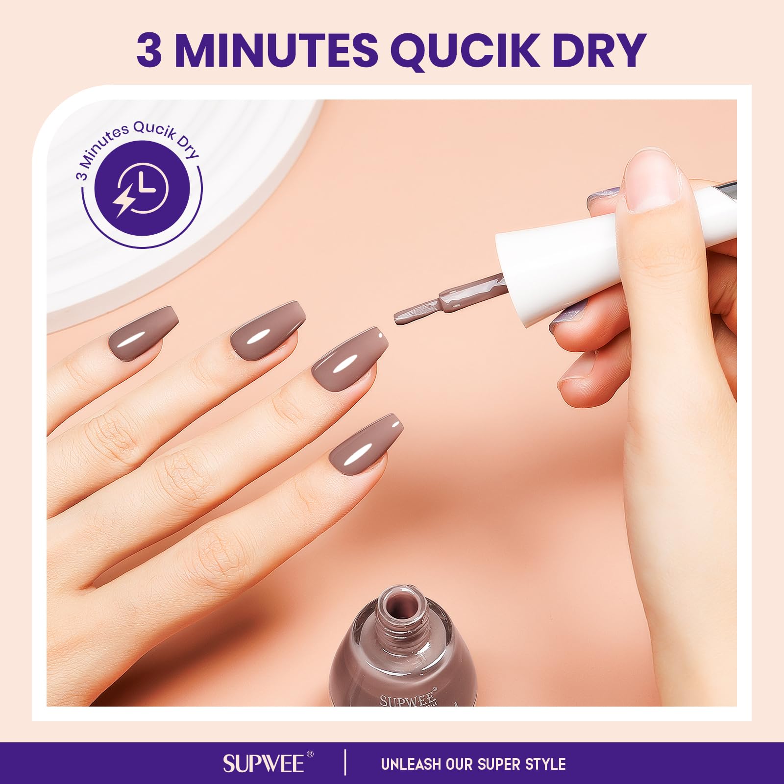 SUPWEE Brown nail polish drying in air without lamp cure