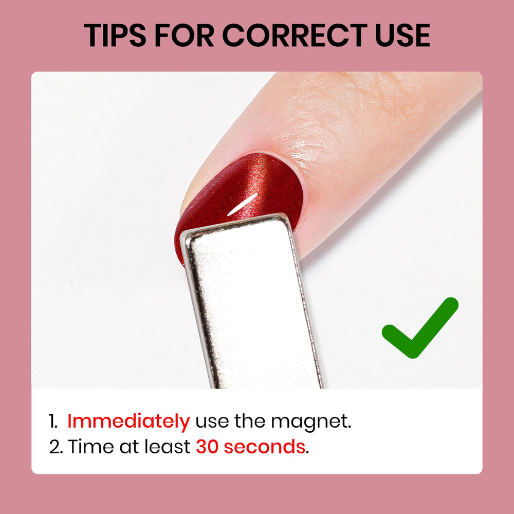 SUPWEE Burgundy Cat Eye polish shown with magnetic stick for precise cat-eye look.