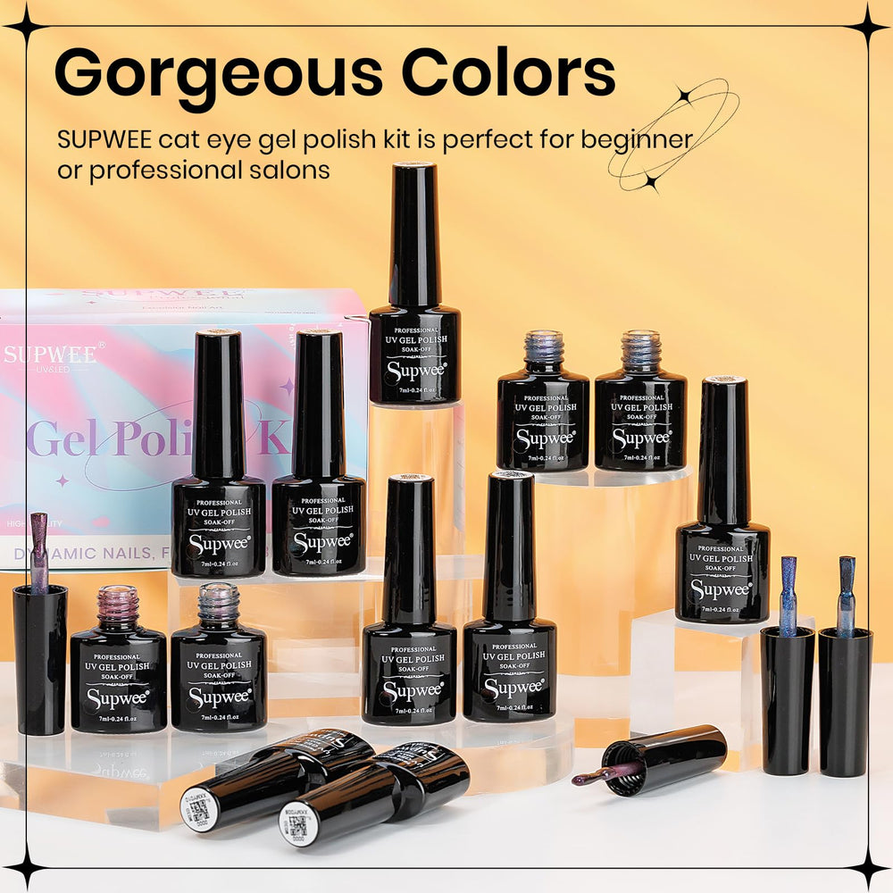 SUPWEE gel polish bottles arranged for professional and at-home use.