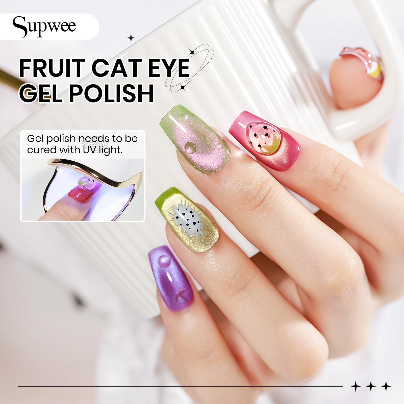 SUPWEE Cat Eye Gel Polish blue fruit finish with glossy cateye effect at home