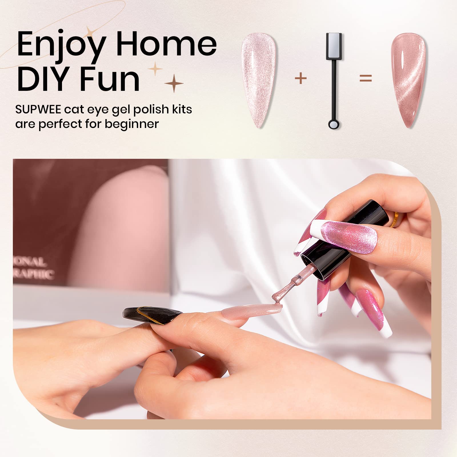 SUPWEE cat eye gel polish bottle being cured under UV/LED lamp