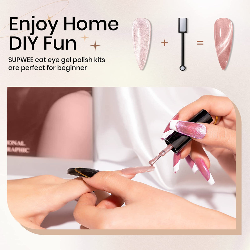 SUPWEE cat eye gel polish bottle being cured under UV/LED lamp