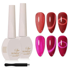 SUPWEE cat-eye gel polish duo in hot pink and red for at-home looks