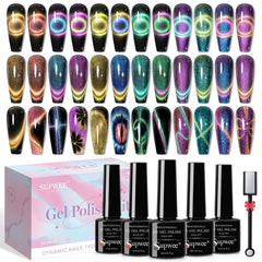 SUPWEE cat eye gel polish kit with magnetic stick creates galactic shifts.