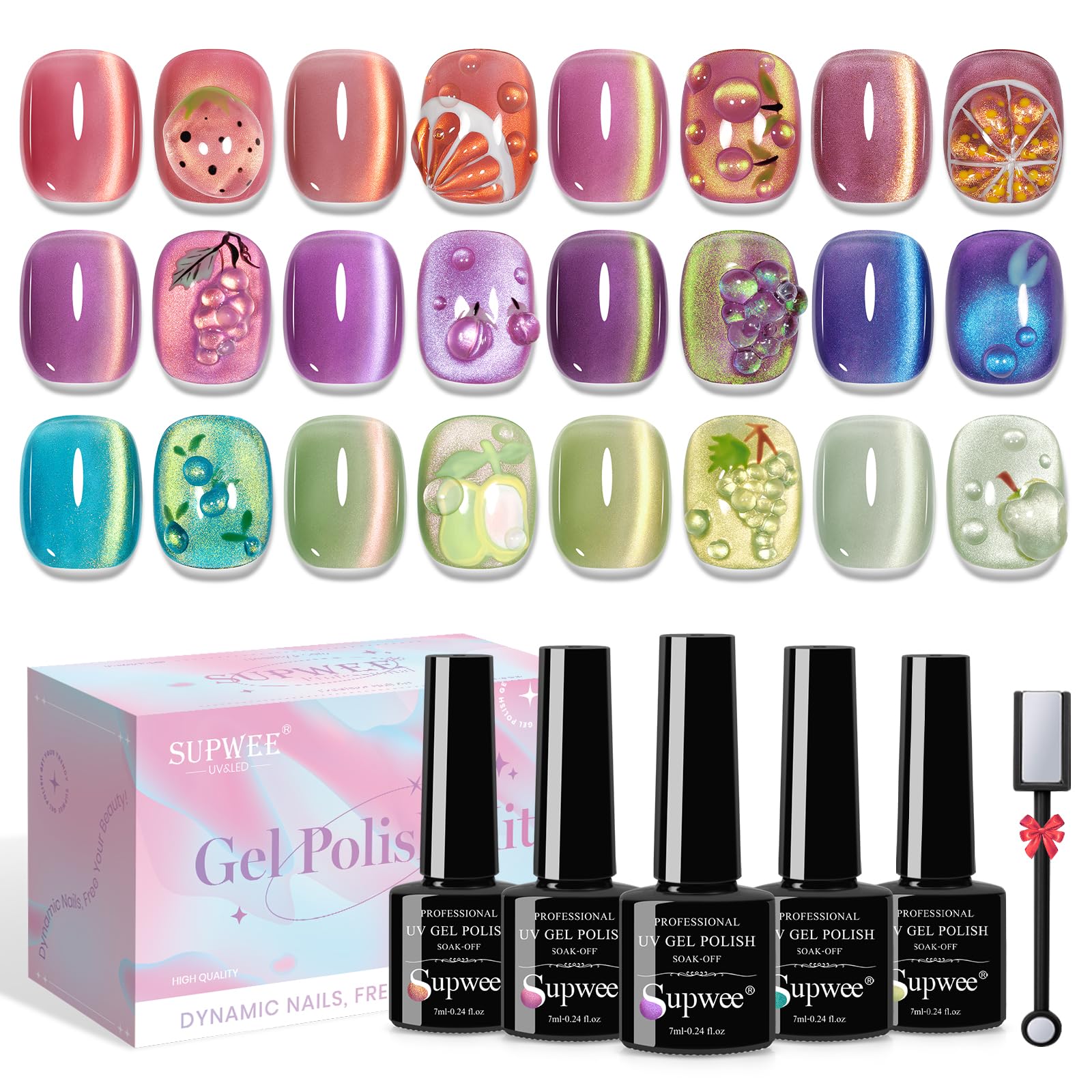 SUPWEE Cat Eye Gel Polish purple fruit finish for a shimmering cateye at home