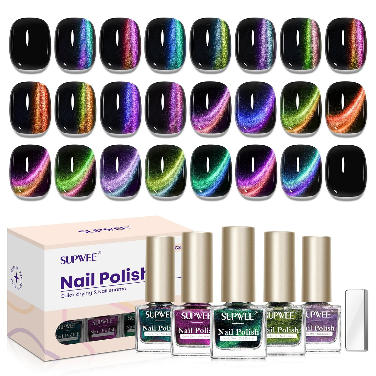 SUPWEE cat-eye nail polish 12-color set for versatile daily looks