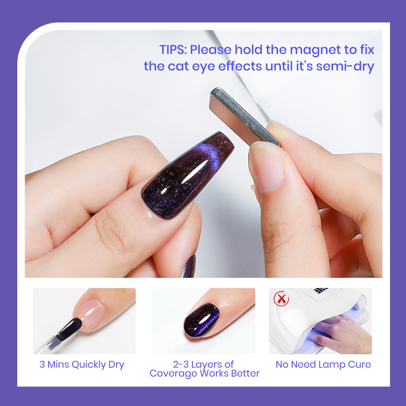 SUPWEE cat-eye polish being applied with 2-3 coats for enhanced effect.