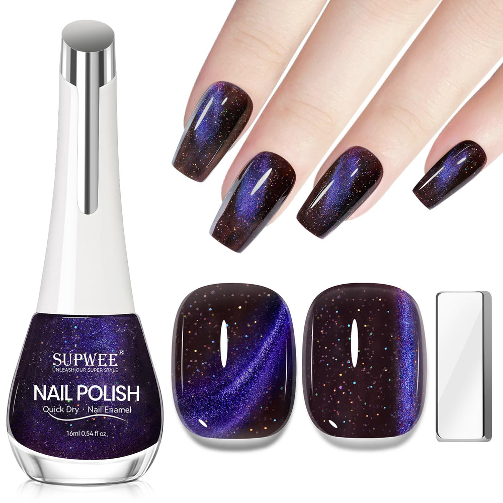 SUPWEE cat-eye nail polish bottle close-up showing deep shimmer for dramatic nails.