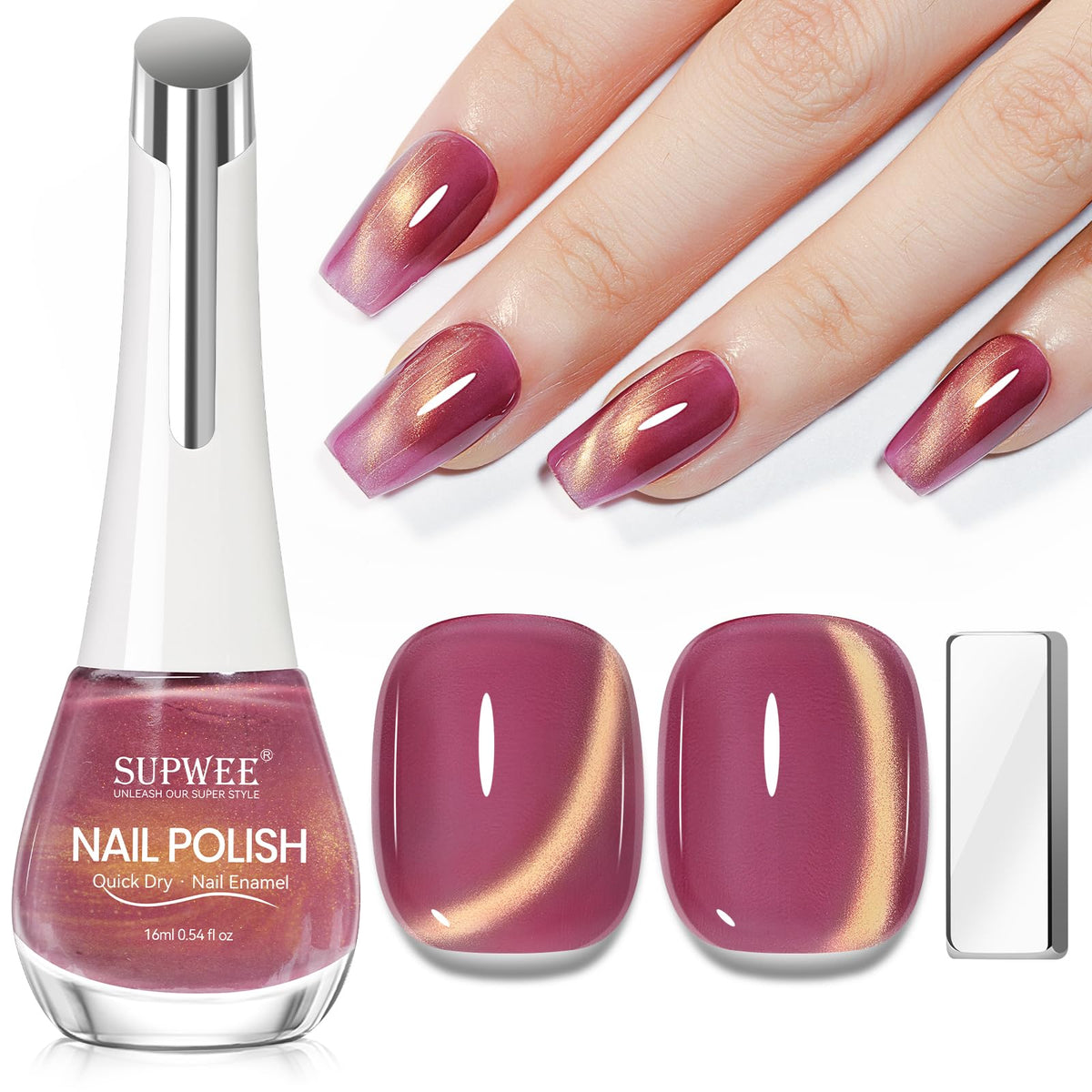 SUPWEE cat-eye nail polish bottle with magnetic wand for shimmering effect