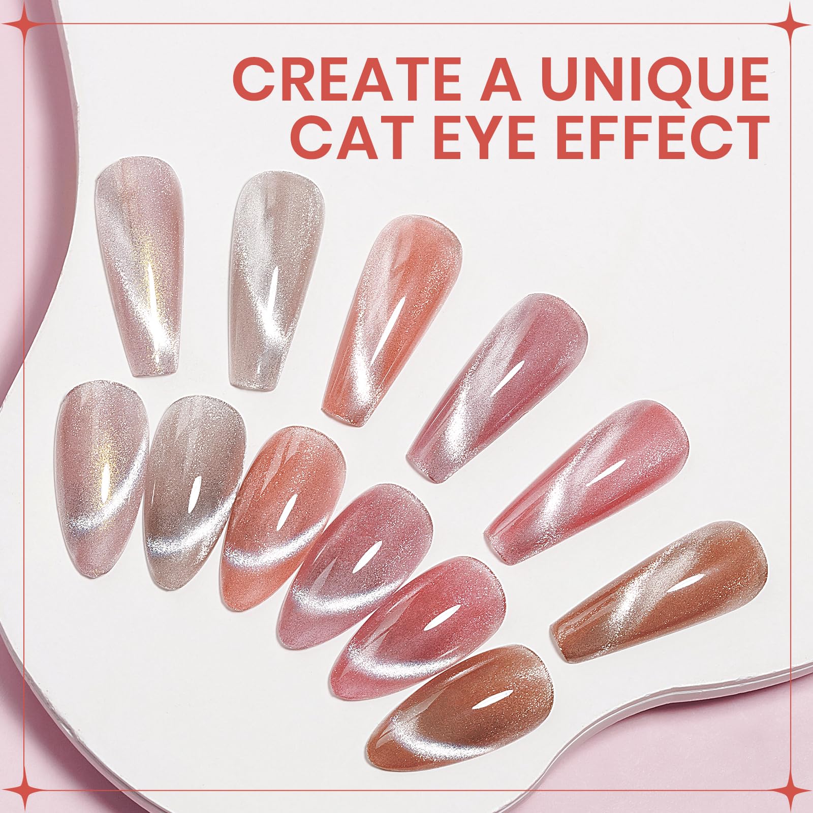 SUPWEE Peach Shimmer Cat Eye polish creates elegant magnetic nail art