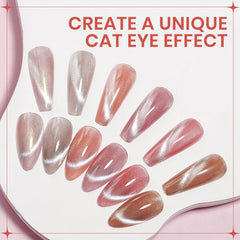 SUPWEE Peach Shimmer Cat Eye polish creates elegant magnetic nail art