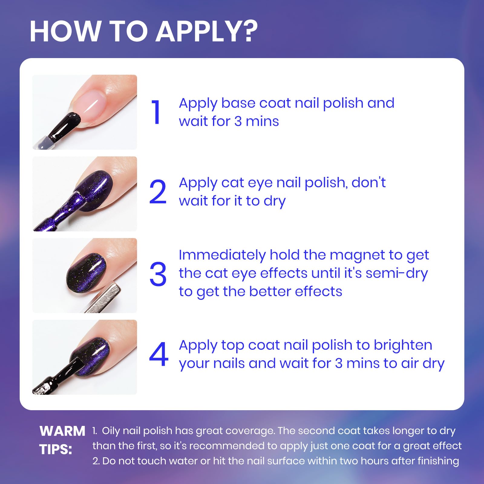 SUPWEE cat-eye polish drying in three minutes without a lamp.