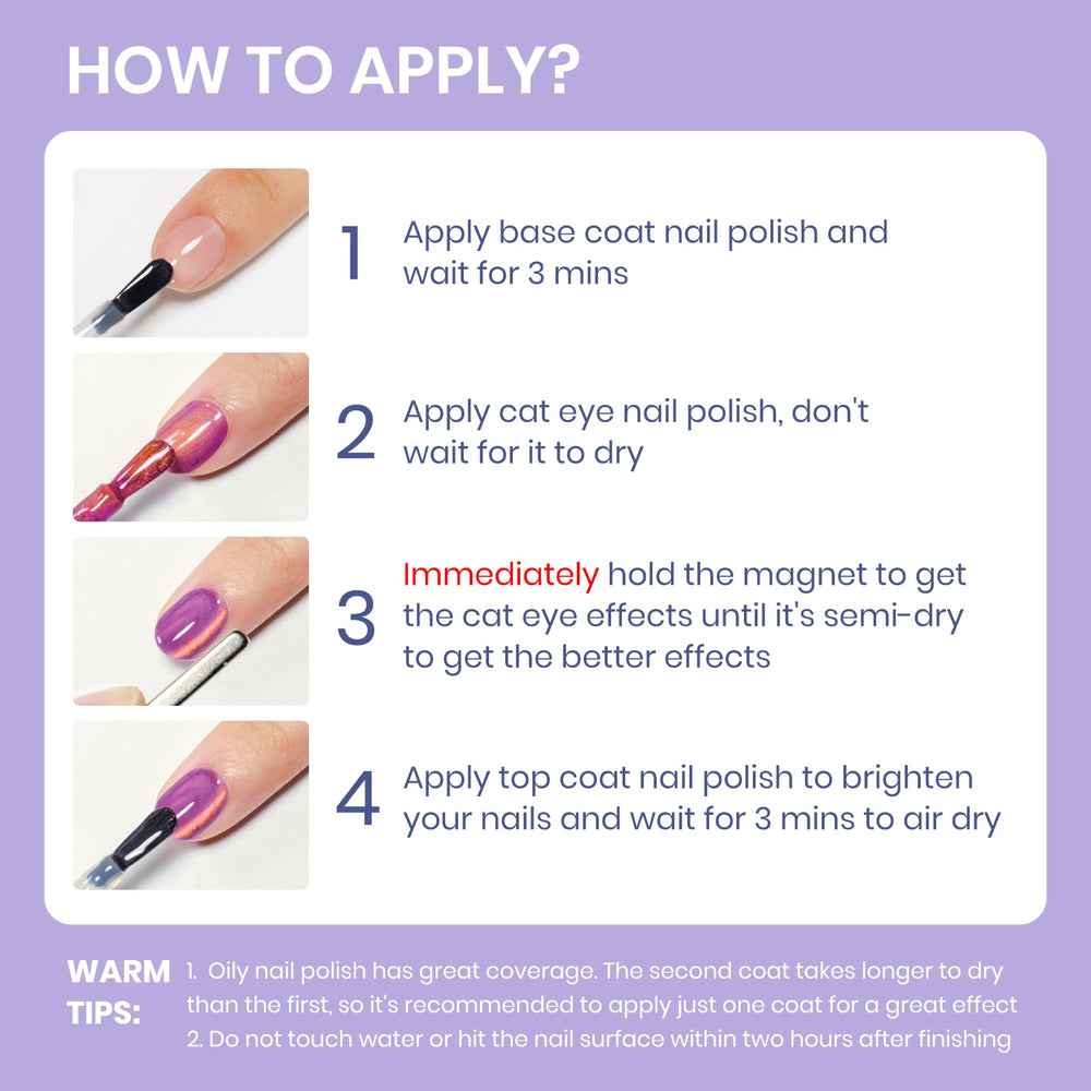 SUPWEE Cat Eye Nail Swatches reveal rich color payoff in two coats.