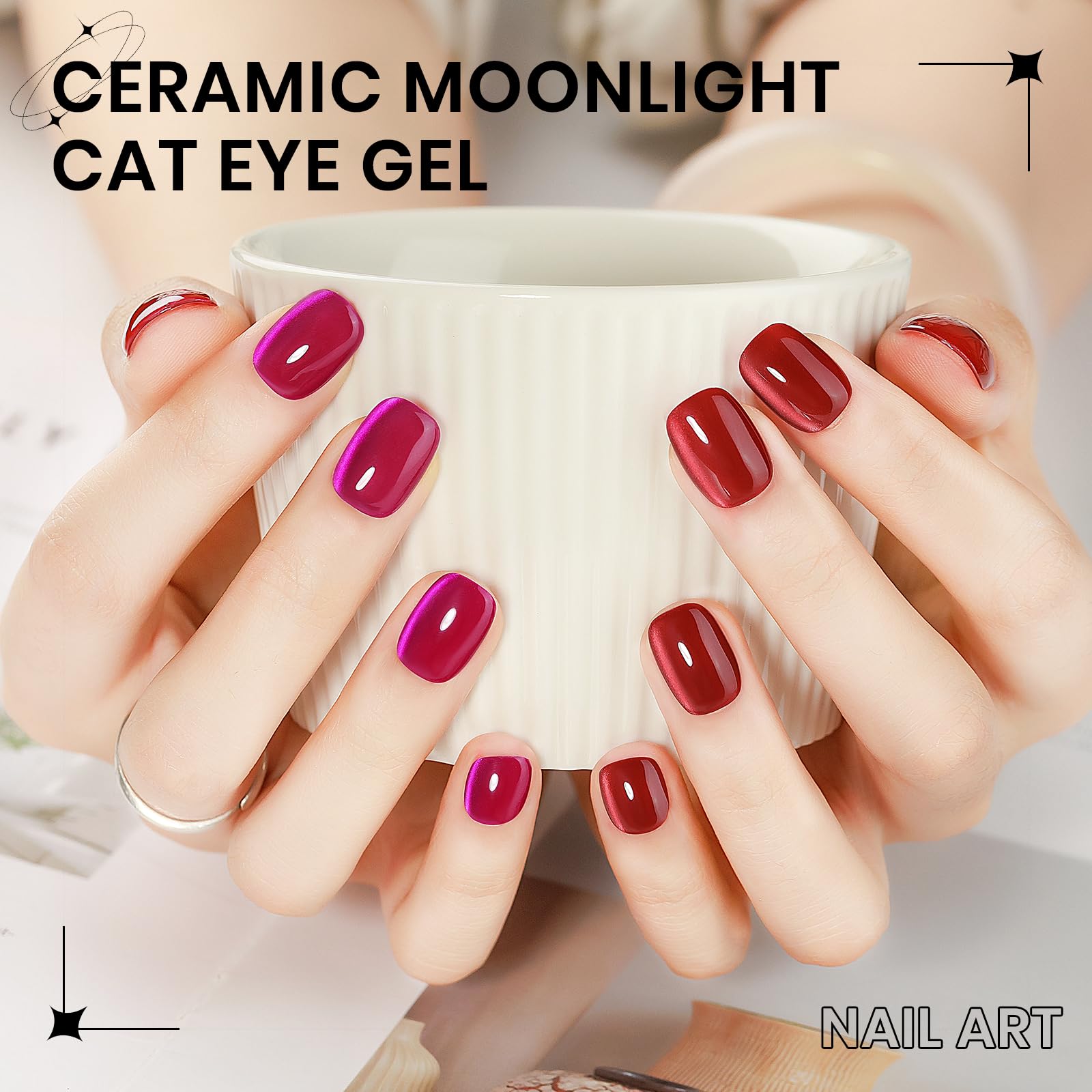 SUPWEE cat-eye nails in hot pink with glassy finish