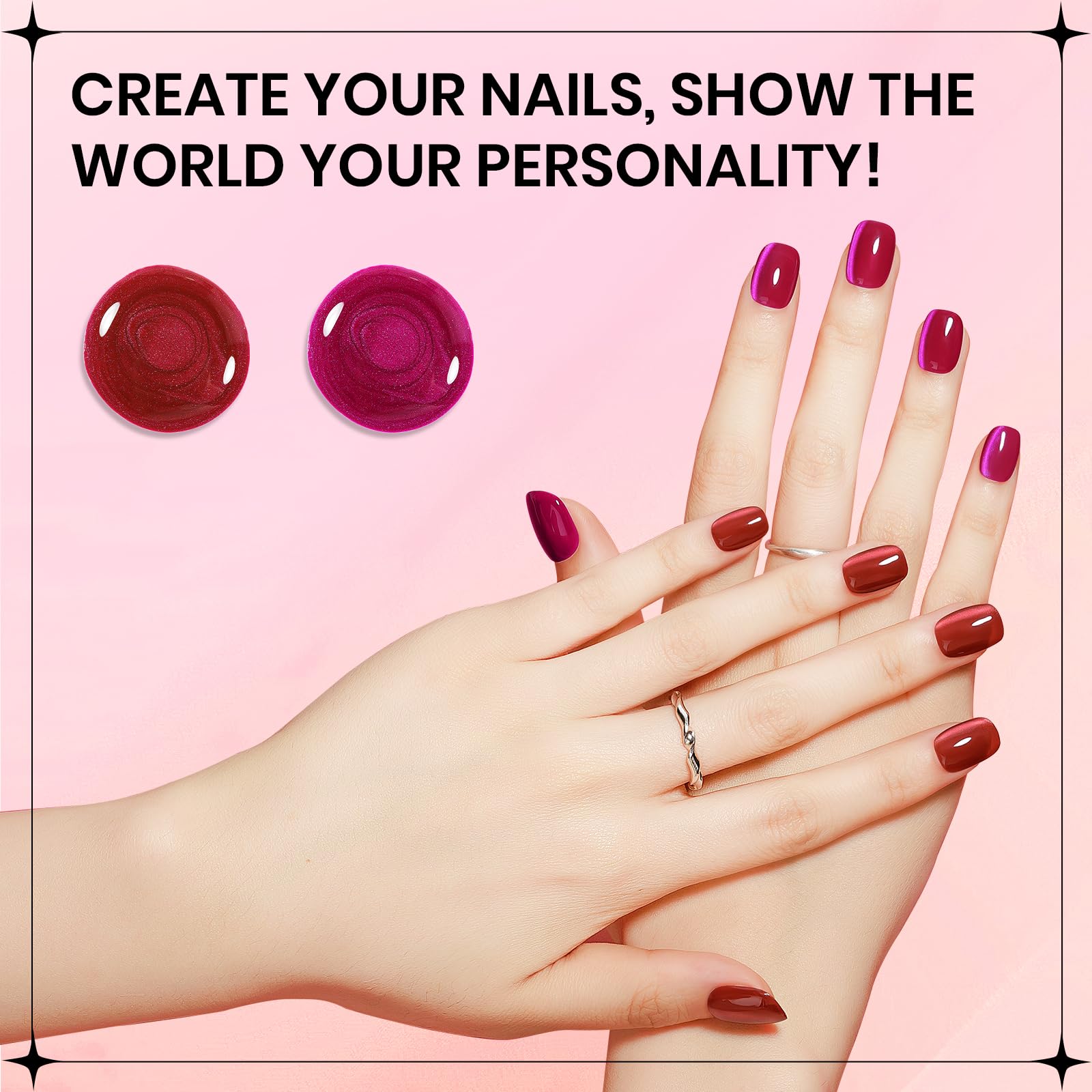 SUPWEE cat-eye nails in red with glassy finish