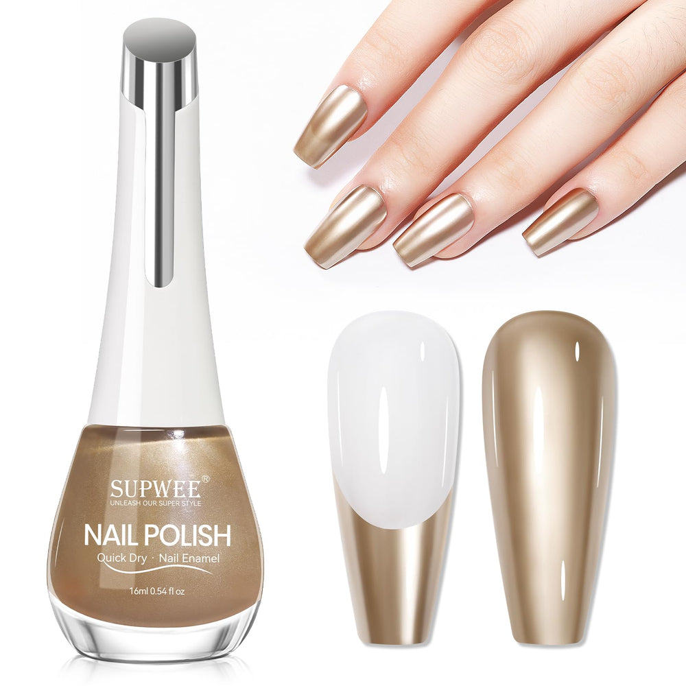 SUPWEE Champagne Mirror Nail Polish bottle reflecting light for a champagne chrome finish