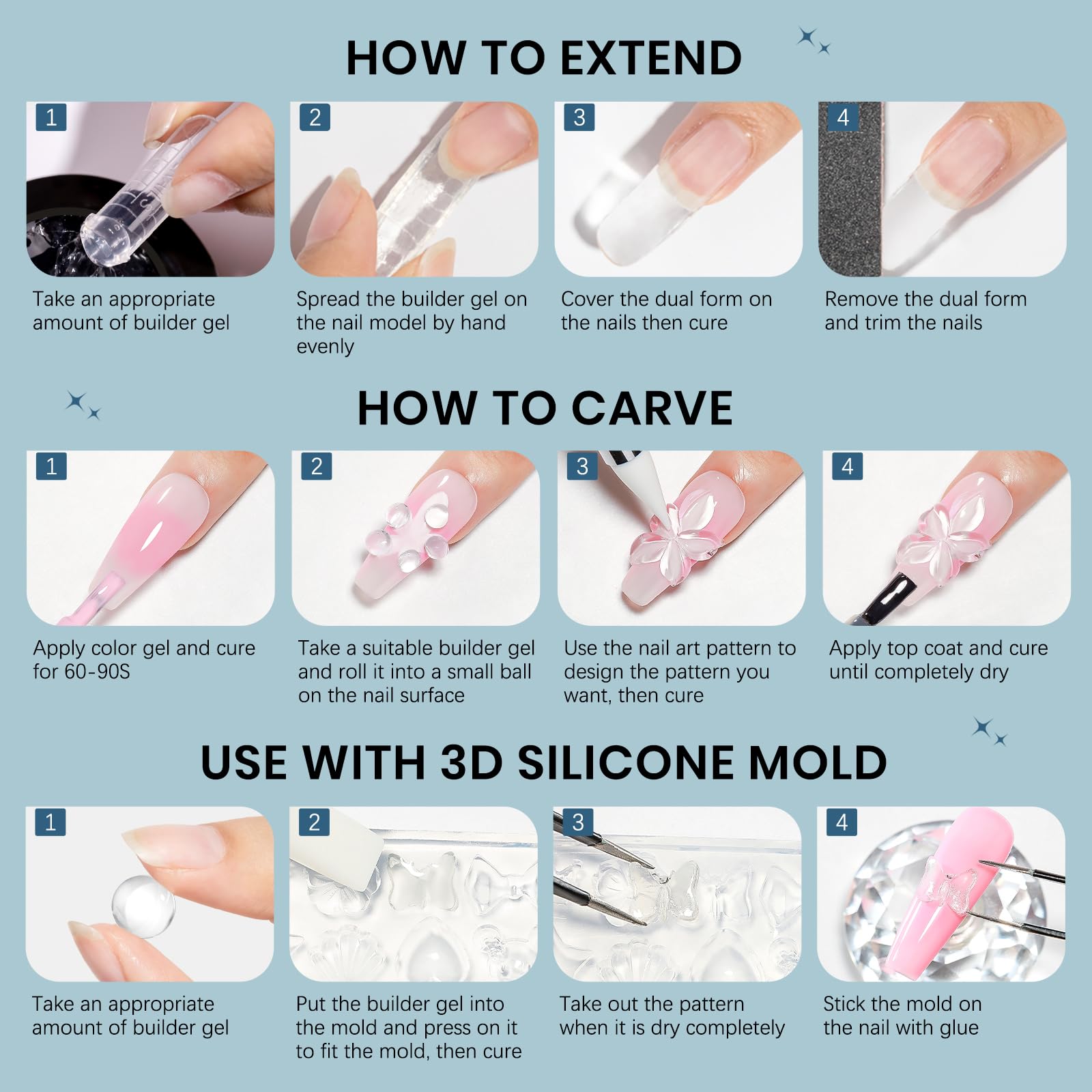 SUPWEE Clear Gel keeps nails natural while adding dimension