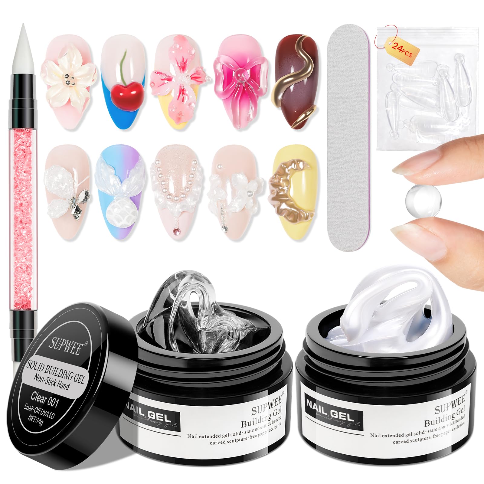 Supwee Clear nail extension gel ideal for creating natural-looking nail extensions at home.