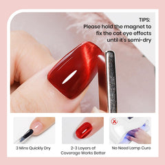 SUPWEE Close-up of red cat-eye swirls on a nail