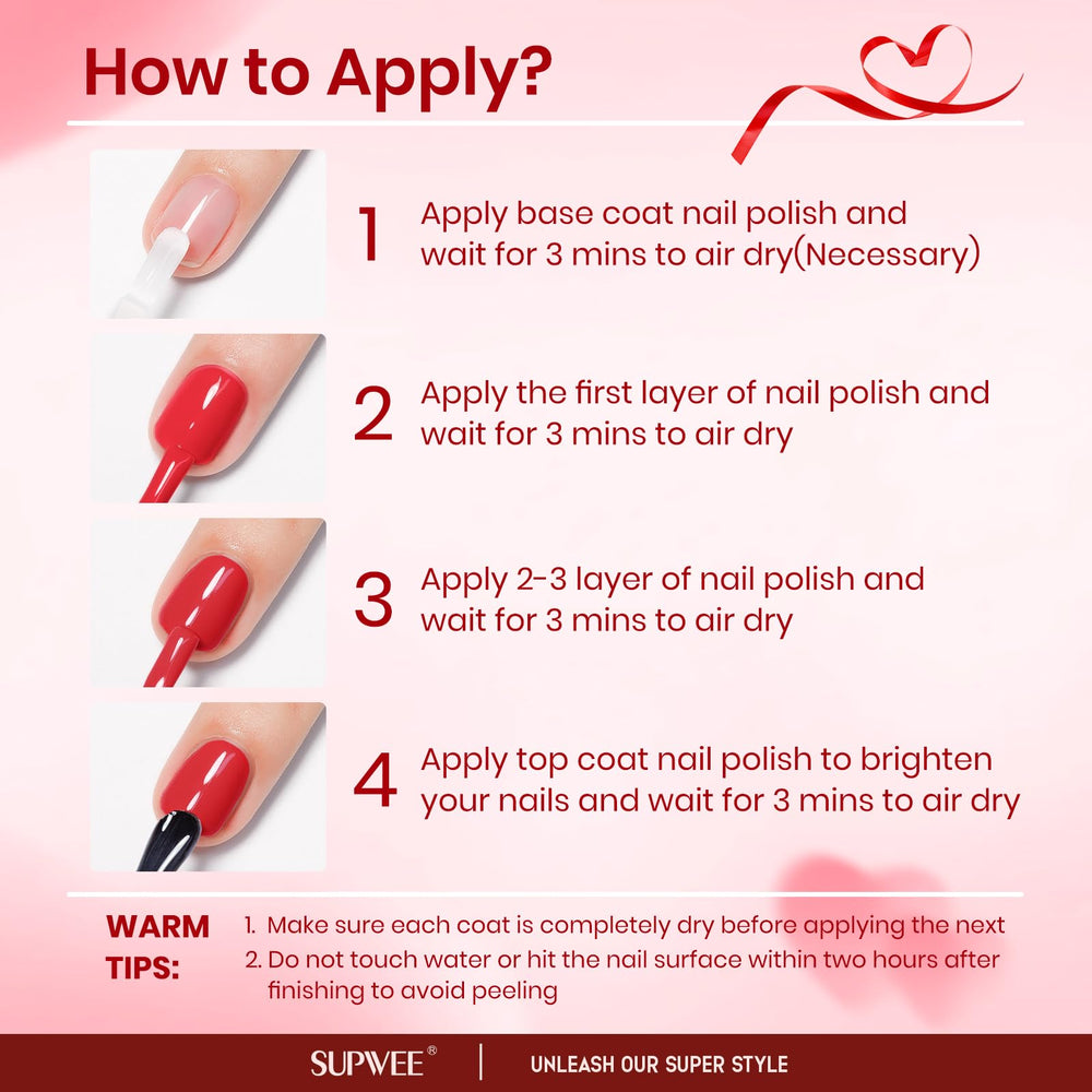 SUPWEE fast-dry nail polish dries in minutes, ideal for busy mornings.