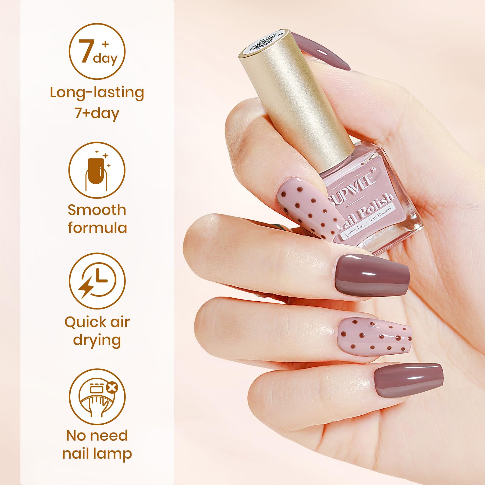 SUPWEE fast-drying time graphic highlights quick air-dry results without a lamp.