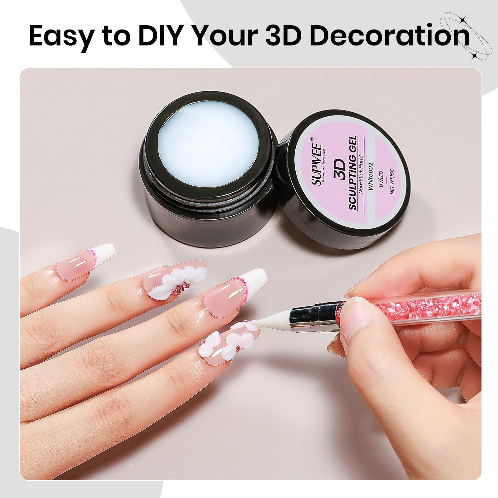 SUPWEE finished design showcases stylish DIY nails created with the gel.