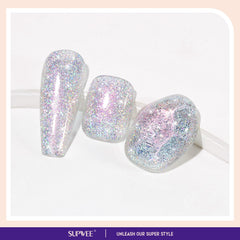 SUPWEE glitter polish brush-on view highlights quick-dry properties and shimmer.